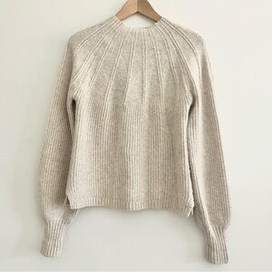Shyanne Cream Ribbed Women's Sweater w Slouchy Wrist Acrylic Wool Blend Sz Med